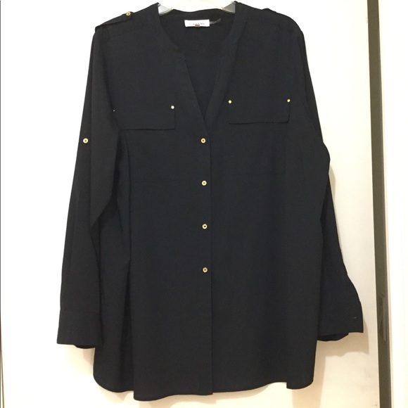 Calvin Klein Tops - Black Calvin Klein blouse. Gold details. Size 1x